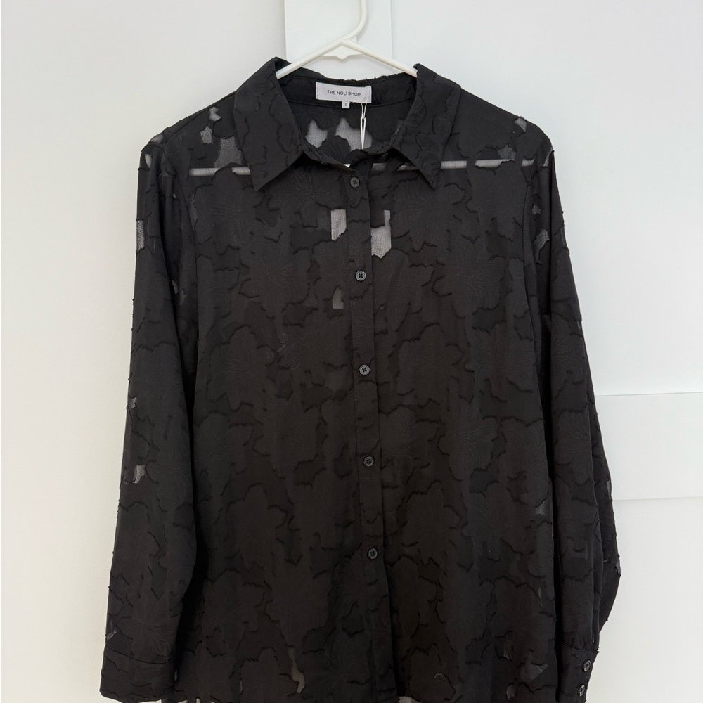 The Noli Shop Black Lace Button-Up Blouse
